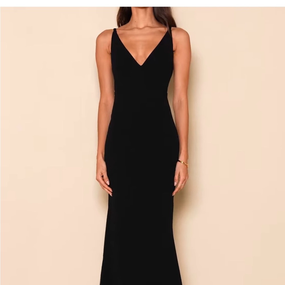 Lulus long black long v-neck dress, size small